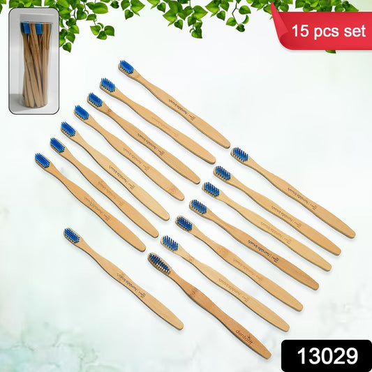 13029 Bamboo Wooden Toothbrush Soft Toothbrush Wooden Child Bamboo Toothbrush Biodegradable Manual Toothbrush for Adult, Kids (15 pcs set / With Round Box)